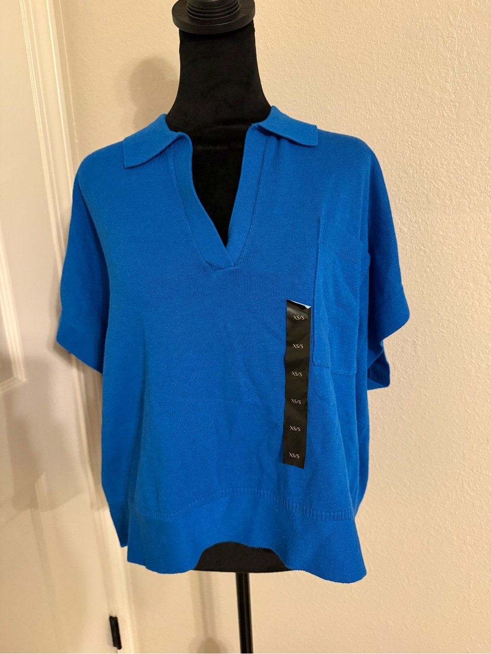 Banana Republic Electric Blue Short-Sleeve Polo Knit Top